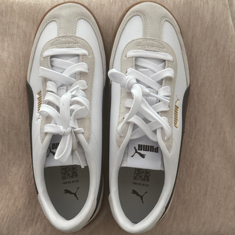 Puma White and Beige Retro Runner Sneakers